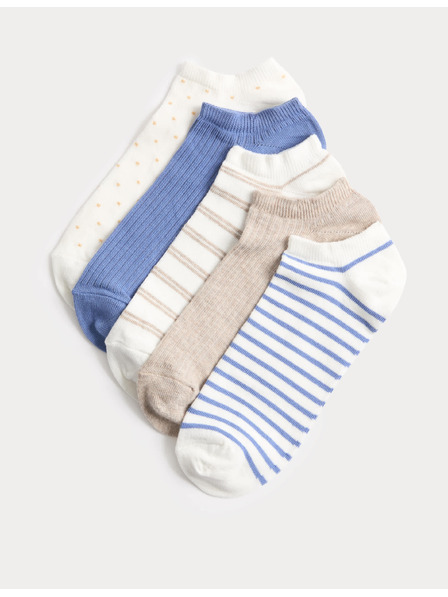 Marks & Spencer Vzorčaste kratke nogavice Trainer Liners™, z visokim deležem bombaža, komplet 5 parov Marks & Spencer modra