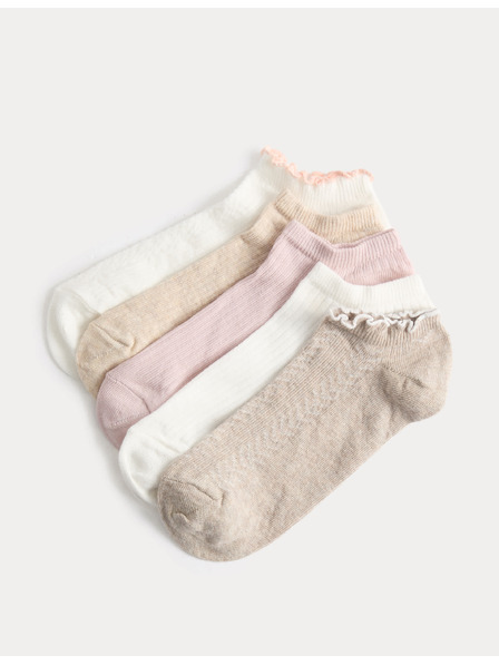 Marks & Spencer Vzorčaste kratke nogavice Trainer Liners™ z visokim deležem bombaža, komplet 5 parov Marks & Spencer rozna