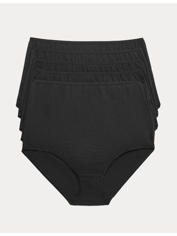 Marks & Spencer Komplet 5 kos hlačk z visokim pasom, iz čistega bombaža Marks & Spencer črna