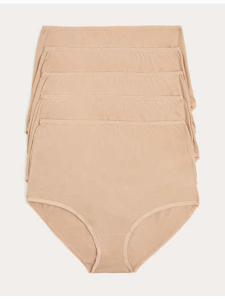 Marks & Spencer Komplet 5 kos hlačk z visokim pasom, iz čistega bombaža Marks & Spencer bež