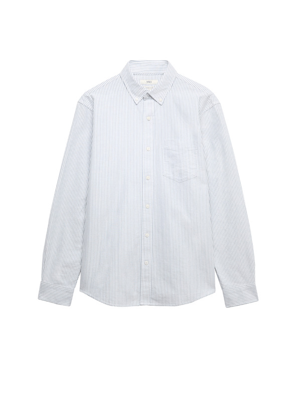 Marks & Spencer Prugasta Oxford srajca Ultimate iz čistega bombaža Marks & Spencer modra
