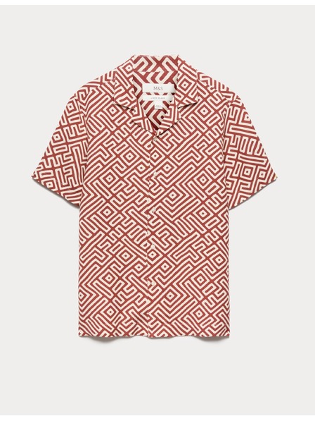 Marks & Spencer Srajca iz mešanice lanu s kratkimi rokavi in geometrijskim vzorcem, enostavna za likanje Marks & Spencer rdeča