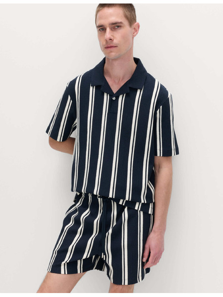 Marks & Spencer Prugasta polo majica iz gubane tkanine z visoko vsebnostjo bombaže Marks & Spencer mornarsko modra