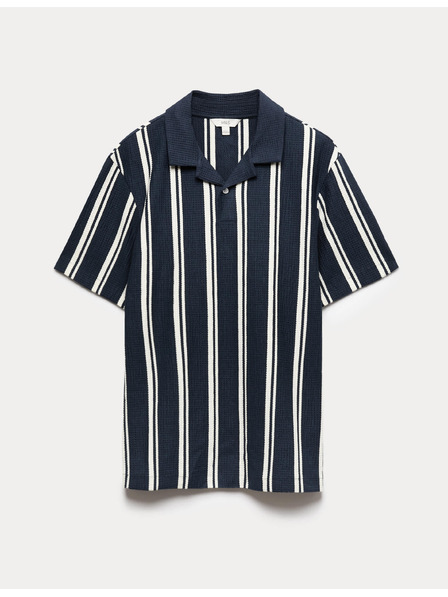 Marks & Spencer Prugasta polo majica iz gubane tkanine z visoko vsebnostjo bombaže Marks & Spencer mornarsko modra