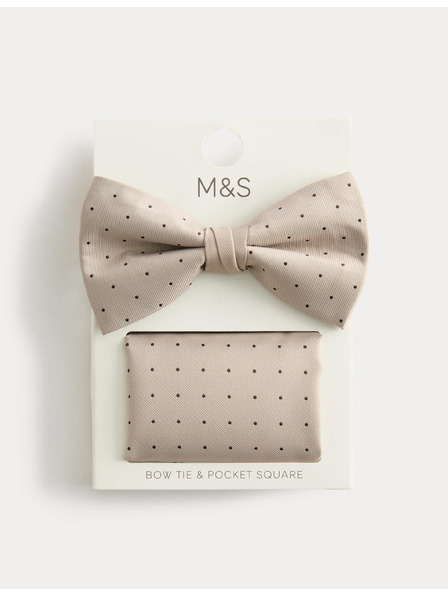 Marks & Spencer Komplet pikčastega metuljčka in robčka Marks & Spencer bež