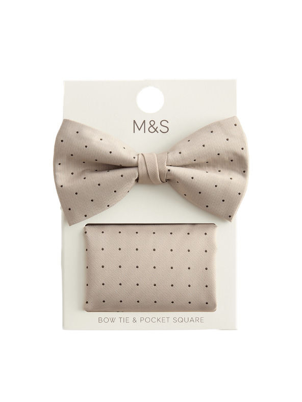 Marks & Spencer Komplet pikčastega metuljčka in robčka Marks & Spencer bež