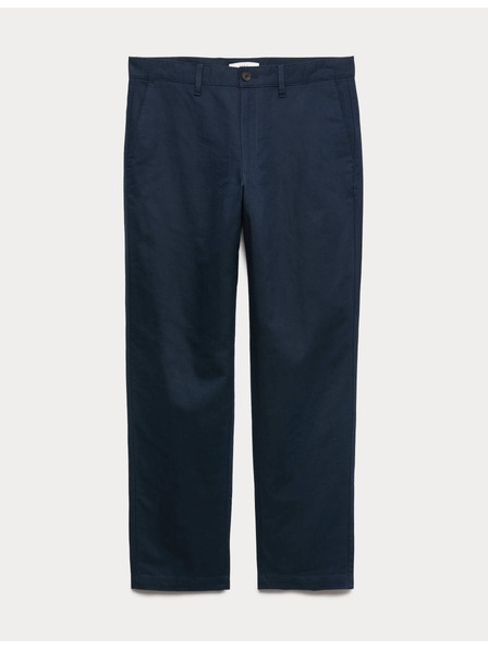 Marks & Spencer Hlače Chino iz mešanice lanu, običajnega kroja Marks & Spencer mornarsko modra