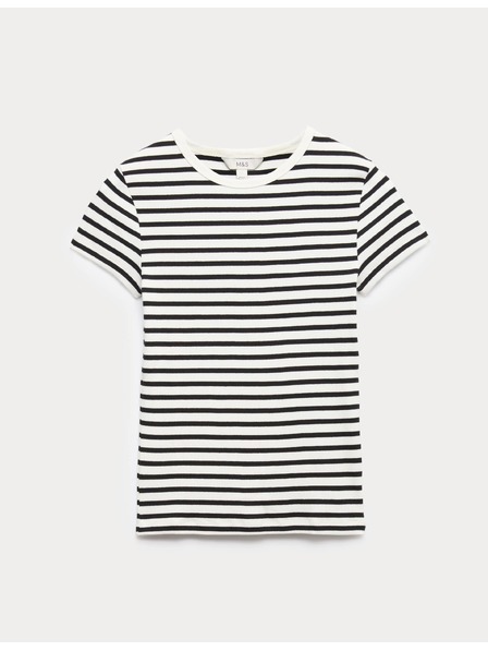 Marks & Spencer Marks & Spencer črna rebrasta majica z V-izrezom iz čistega bombaža Marks & Spencer