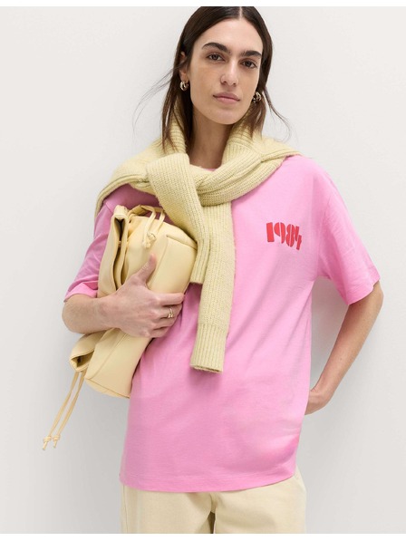 Marks & Spencer Majica velikosti maxi s krožnim izrezom, grafiko iz čistega bombaža Marks & Spencer roza