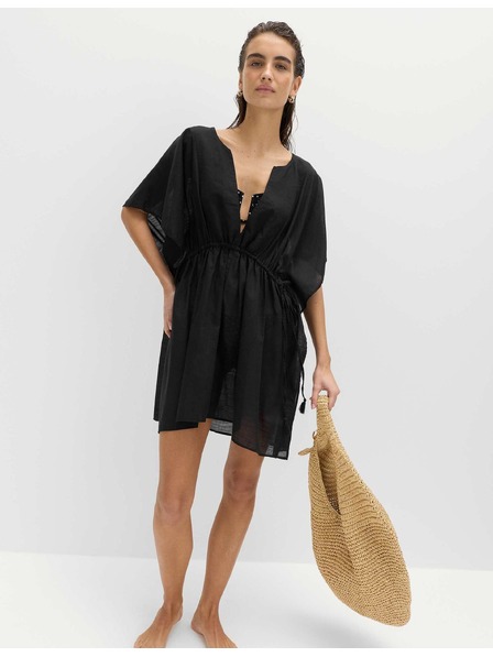Marks & Spencer Kaftan mini obleka iz čiste bombaže z dekorativnim vezan Marks & Spencer črna