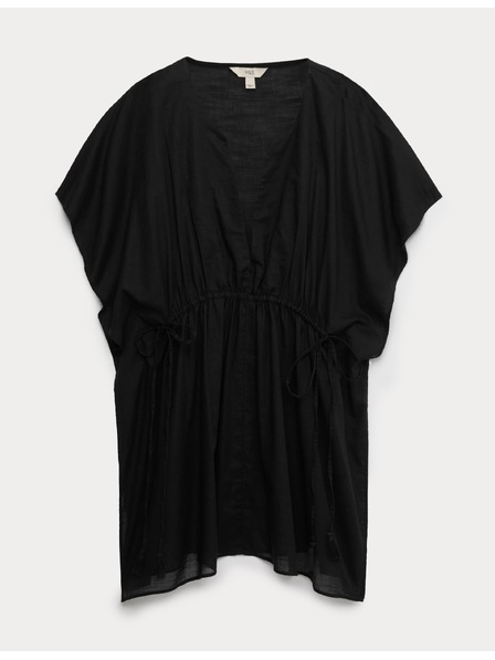 Marks & Spencer Kaftan mini obleka iz čiste bombaže z dekorativnim vezan Marks & Spencer črna
