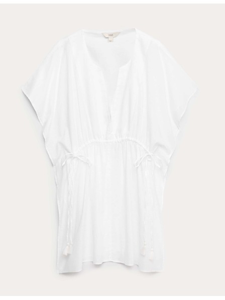 Marks & Spencer Kaftan mini obleka iz čiste bombaže z dekorativnim vezan Marks & Spencer bela