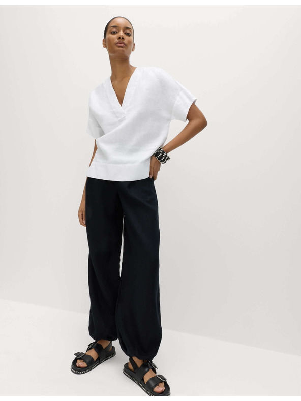 Marks & Spencer Popover top iz čistega lanu s V izrezom Marks & Spencer bela