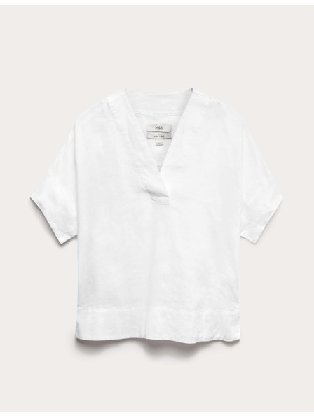 Marks & Spencer Popover top iz čistega lanu s V izrezom Marks & Spencer bela