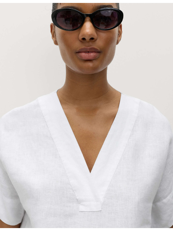 Marks & Spencer Popover top iz čistega lanu s V izrezom Marks & Spencer bela