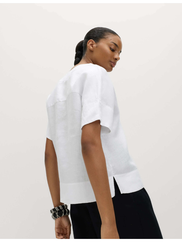 Marks & Spencer Popover top iz čistega lanu s V izrezom Marks & Spencer bela
