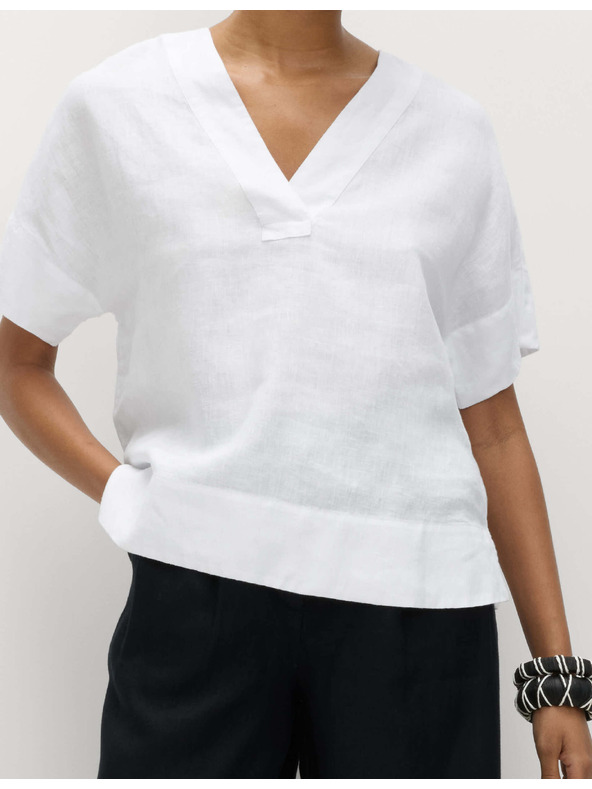 Marks & Spencer Popover top iz čistega lanu s V izrezom Marks & Spencer bela