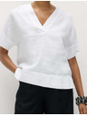Marks & Spencer Popover top iz čistega lanu s V izrezom Marks & Spencer bela