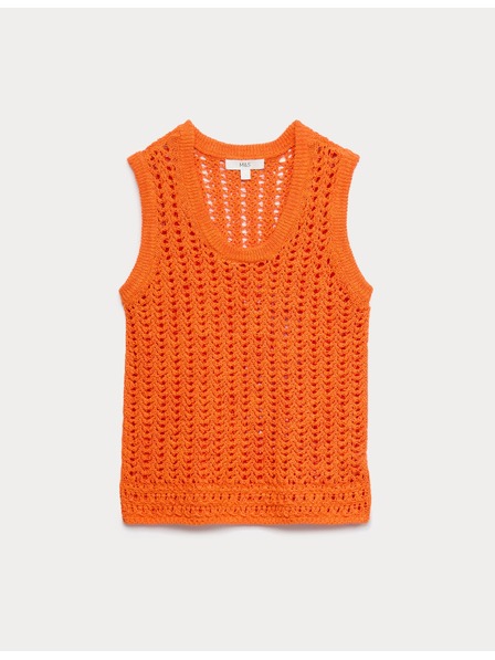 Marks & Spencer Pletena majica v pleteni stilizaciji, z ovalnim izrezom in visokim deležem bombaže Marks & Spencer oranžna