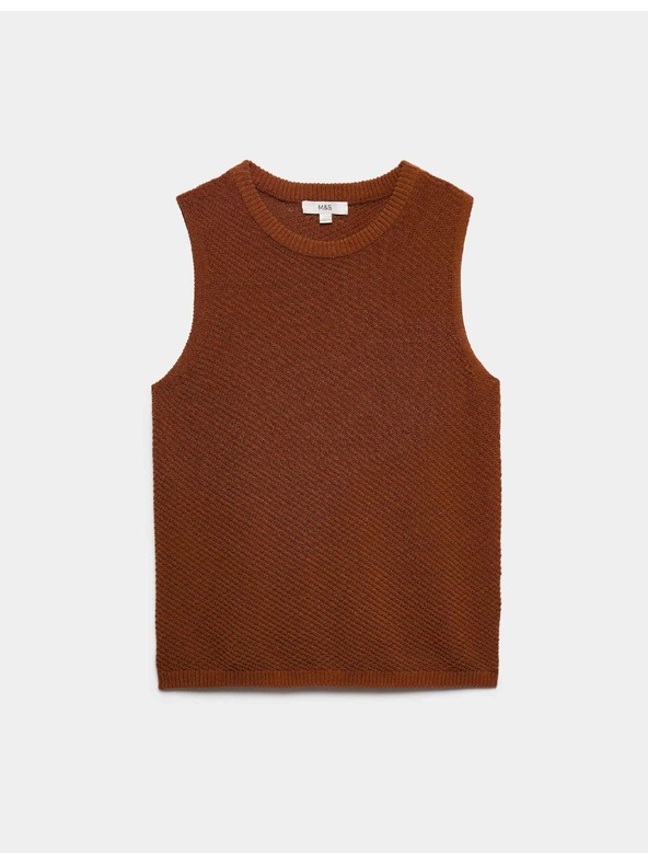 Marks & Spencer Pleteni top tesnega kroja z visokim deležem bombaže Marks & Spencer rjava