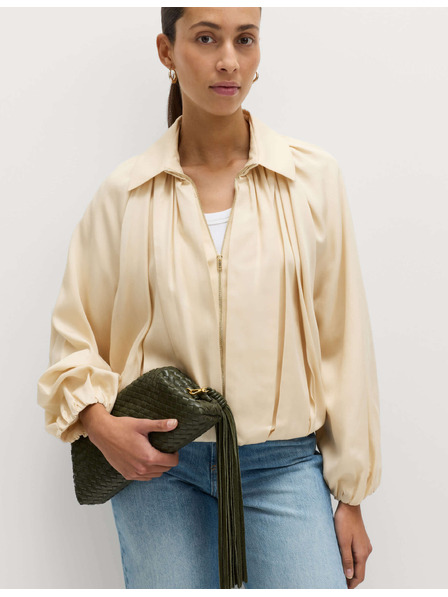 Marks & Spencer Plisirana jakna bomber, iz čistega materiala Lycocell™ Marks & Spencer smetanast