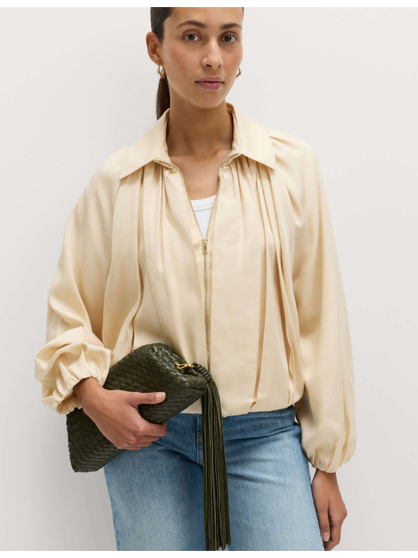 Marks & Spencer Plisirana jakna bomber, iz čistega materiala Lycocell™ Marks & Spencer smetanast