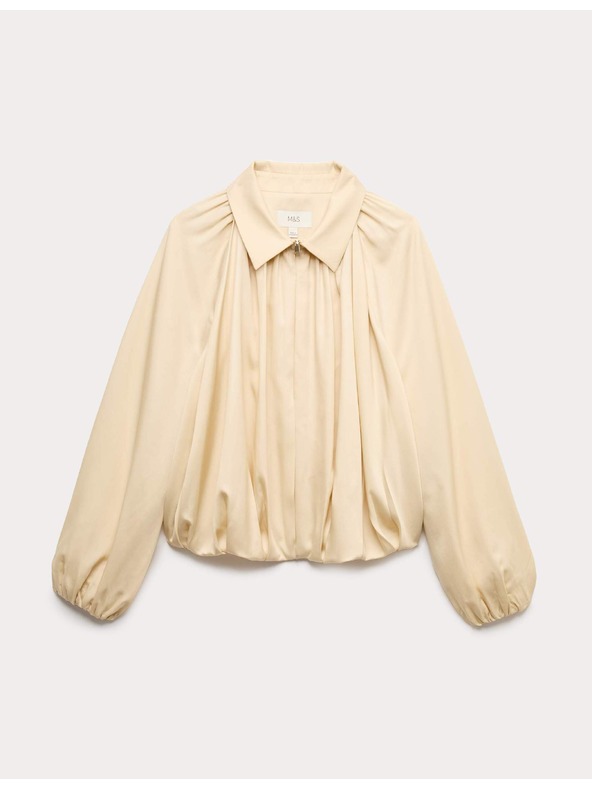 Marks & Spencer Plisirana jakna bomber, iz čistega materiala Lycocell™ Marks & Spencer smetanast