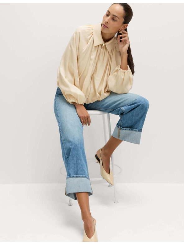 Marks & Spencer Plisirana jakna bomber, iz čistega materiala Lycocell™ Marks & Spencer smetanast