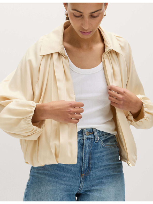 Marks & Spencer Plisirana jakna bomber, iz čistega materiala Lycocell™ Marks & Spencer smetanast