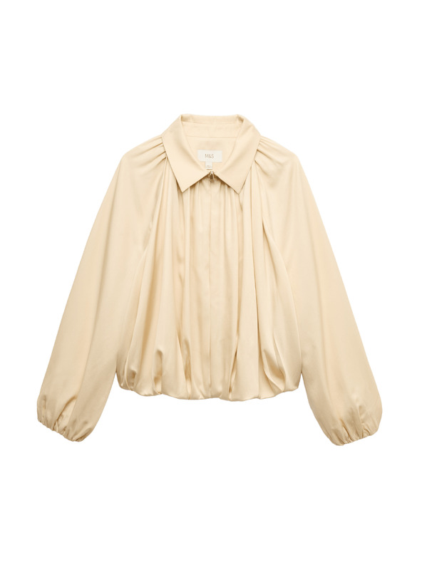 Marks & Spencer Plisirana jakna bomber, iz čistega materiala Lycocell™ Marks & Spencer smetanast