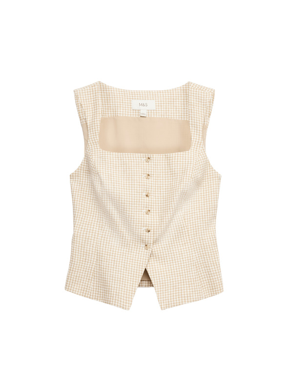 Marks & Spencer Telovnik iz Gingham materiala iz čistega lanu Marks & Spencer večbarven