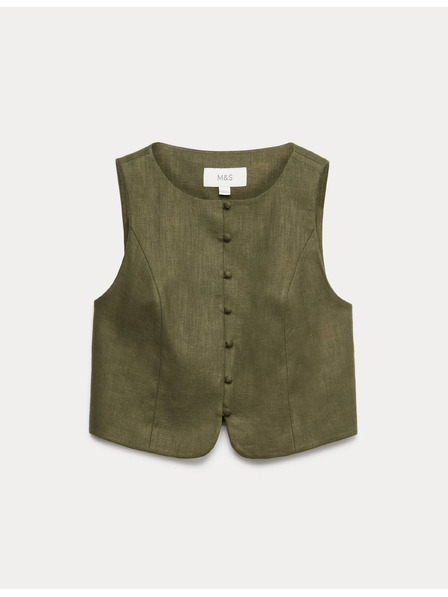 Marks & Spencer Keprasti prsluk z zapenjanjem na gumbe z visokim deležem lanu Marks & Spencer zelena
