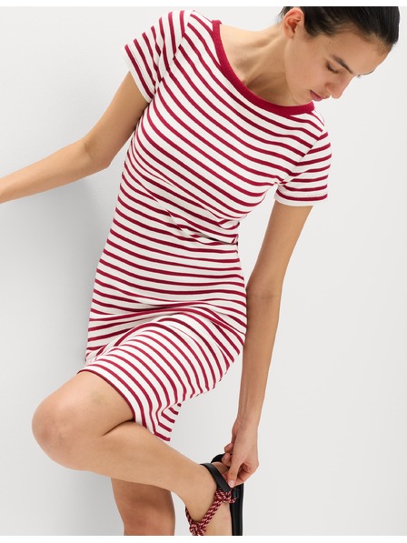 Marks & Spencer Prugasta mini bombažna obleka z visokim deležem bombažne tkanine Marks & Spencer rdeča