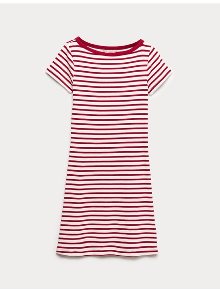 Marks & Spencer Prugasta mini bombažna obleka z visokim deležem bombažne tkanine Marks & Spencer rdeča