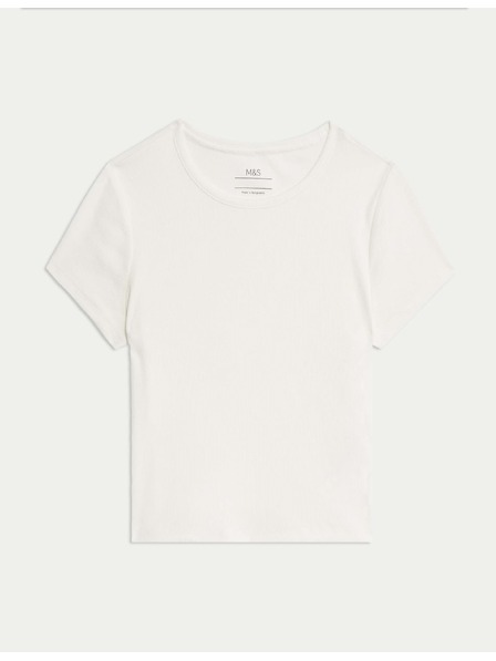 Marks & Spencer Rebrati t-shirt z visoko vsebnostjo bombaža (2–16 let) Marks & Spencer bela