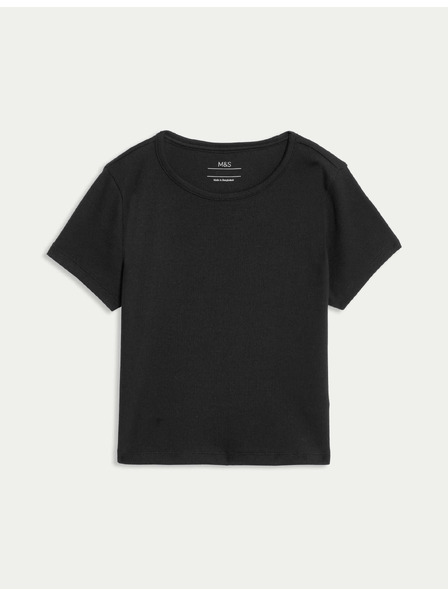 Marks & Spencer Rebrati t-shirt z visoko vsebnostjo bombaža (2–16 let) Marks & Spencer črna