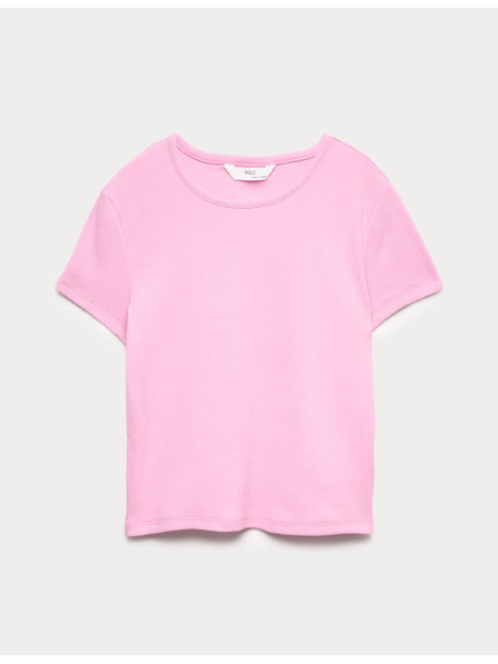 Marks & Spencer Otroški rebrati t-shirt iz čistega bombažja (6–16 let) Marks & Spencer roza