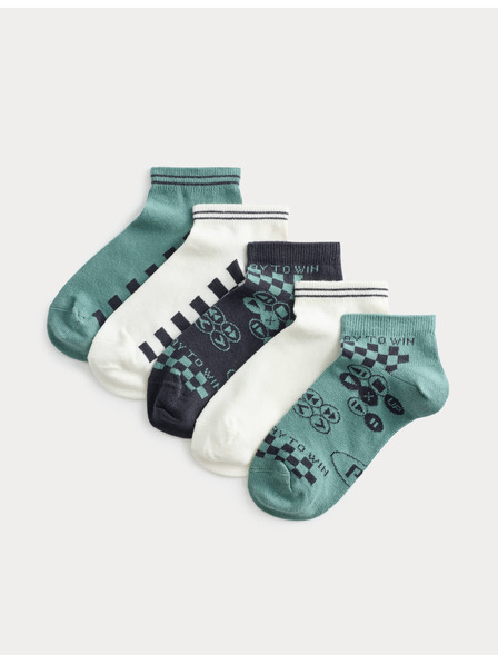 Marks & Spencer Kratke nogavice Trainer Liners™ Gaming, 5 parov v paketu (6 majhno – 7 veliko) Marks & Spencer zelena