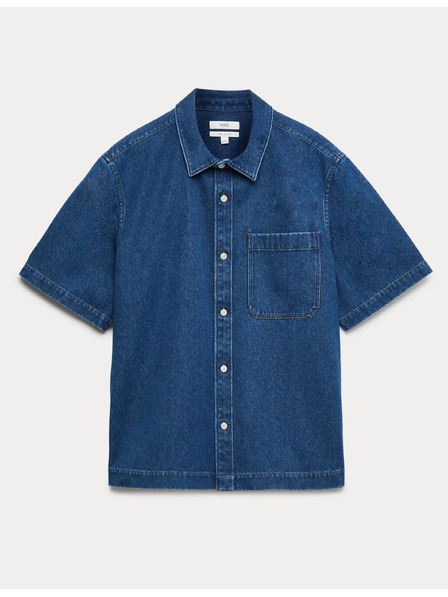 Marks & Spencer Denimska srajca s kratkimi rokavi iz čiste bombažne tkanine Marks & Spencer modra