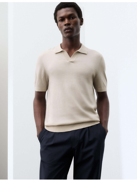 Marks & Spencer Pletena polo majica iz čiste extra fine volne merino Marks & Spencer bež