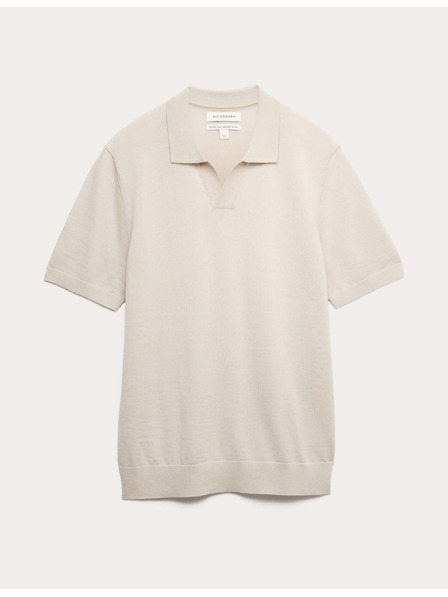 Marks & Spencer Pletena polo majica iz čiste extra fine volne merino Marks & Spencer bež