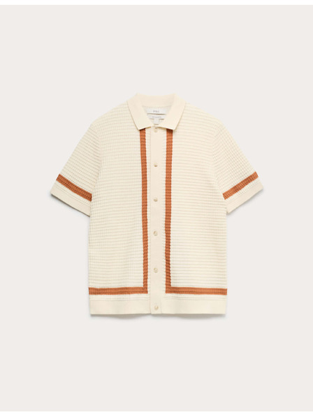 Marks & Spencer Pletena polo majica iz čiste bombaže s kontrastno obrobko Marks & Spencer kremasta