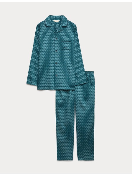 Marks & Spencer Pižama kompleta iz 100% bombaže z geometrijskim tiskom Marks & Spencer zelena