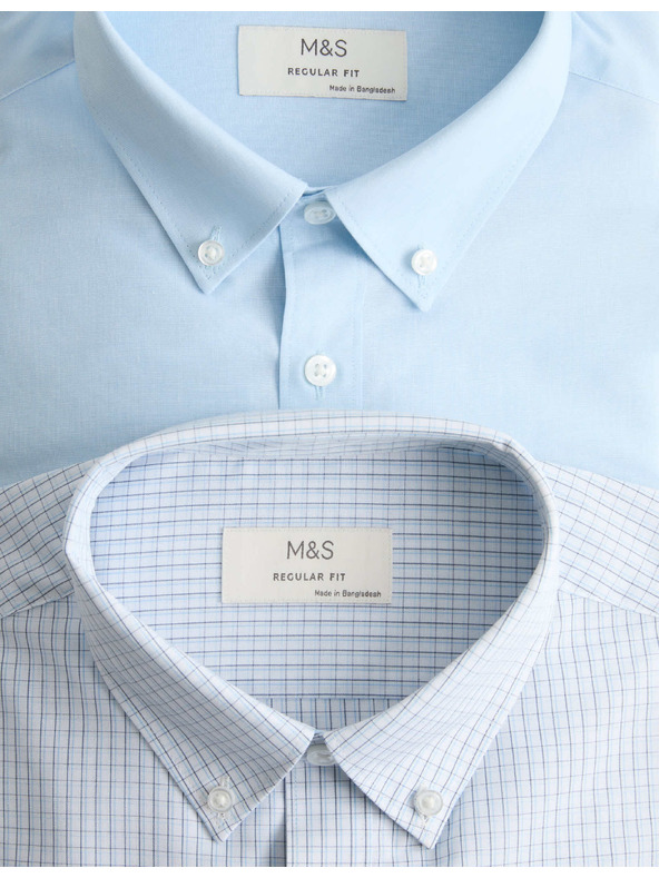Marks & Spencer Komplet 2 ks karirastih majic s kratkimi rokavi, normalen kroj Marks & Spencer modra