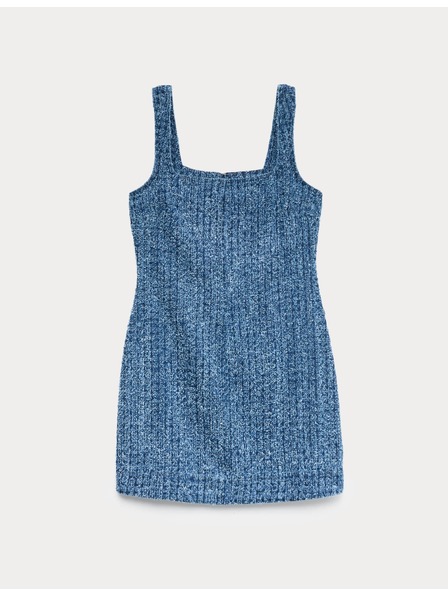 Marks & Spencer Tekoča denimova mini obleka iz čistega bombaža okrašena s prameni Marks & Spencer mornarsko modra