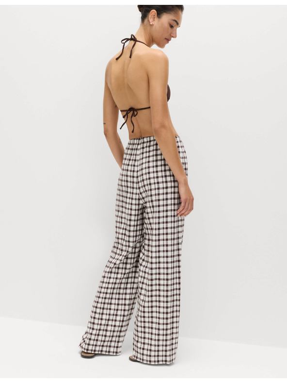 Marks & Spencer Hlače iz Gingham materiala z visokim deležem lanu s širokimi nogavicami Marks & Spencer rjava