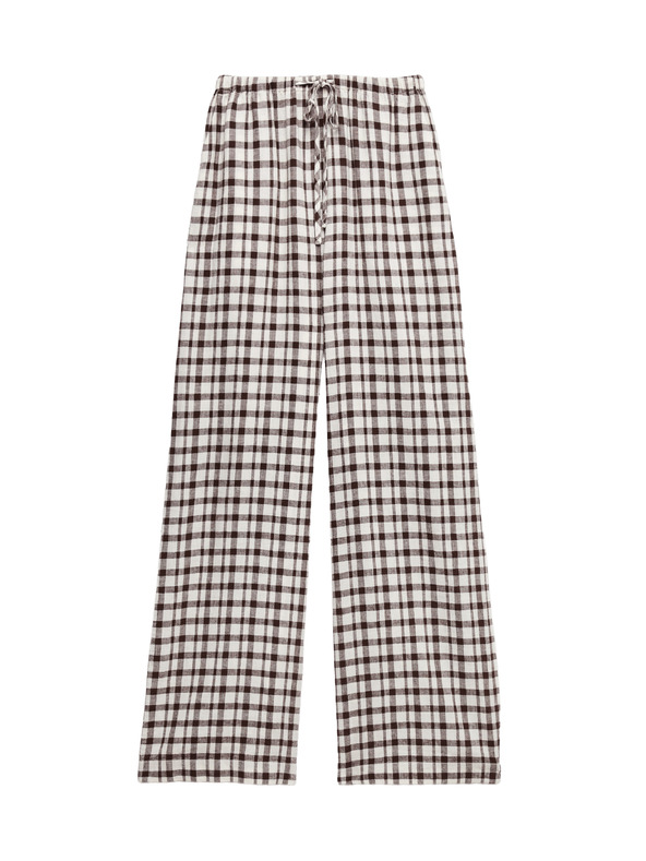 Marks & Spencer Hlače iz Gingham materiala z visokim deležem lanu s širokimi nogavicami Marks & Spencer rjava