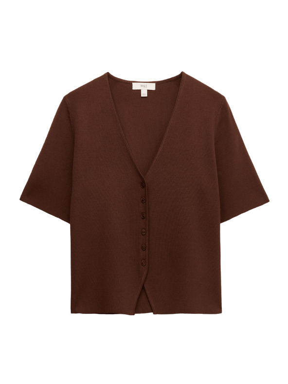 Marks & Spencer Razpenjivi kardigan ozko kroja z V izrezom Marks & Spencer rjava