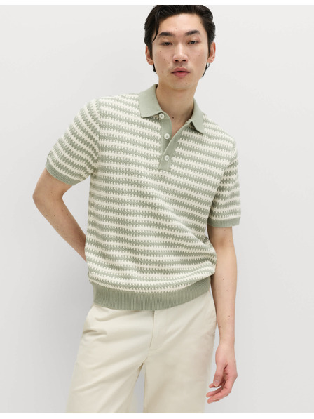 Marks & Spencer Prečrtana pletenina polo srajca s teksturo iz čistega bombaža Marks & Spencer zelena