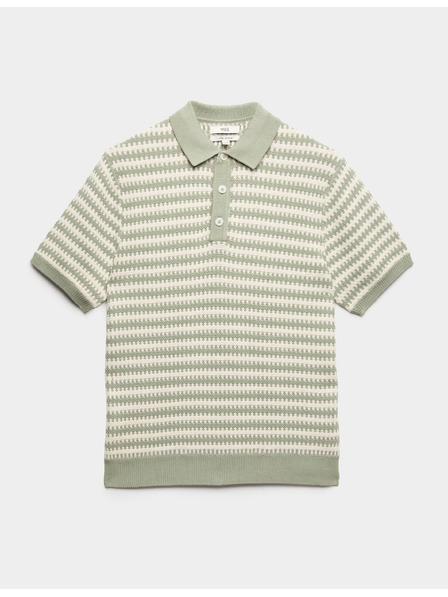 Marks & Spencer Prečrtana pletenina polo srajca s teksturo iz čistega bombaža Marks & Spencer zelena